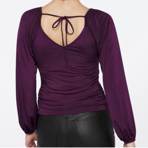 NWT Lush Davos Square Neck Back Tie Knit Purple Balloon Sleeve Top Size Large - Picture 2 of 10